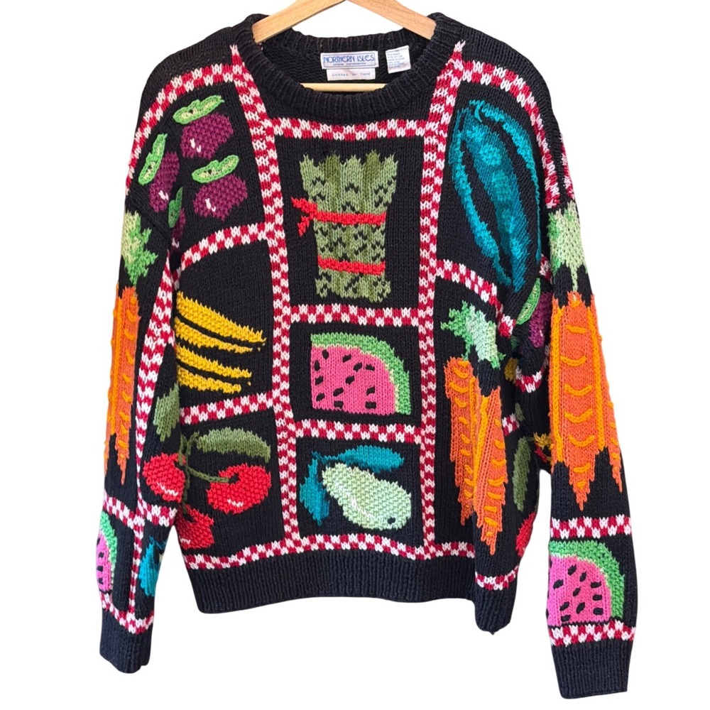 Vintage Northern Isles Fruit Vegetable Sweater Grannycore Kitschy Farmcore Boho